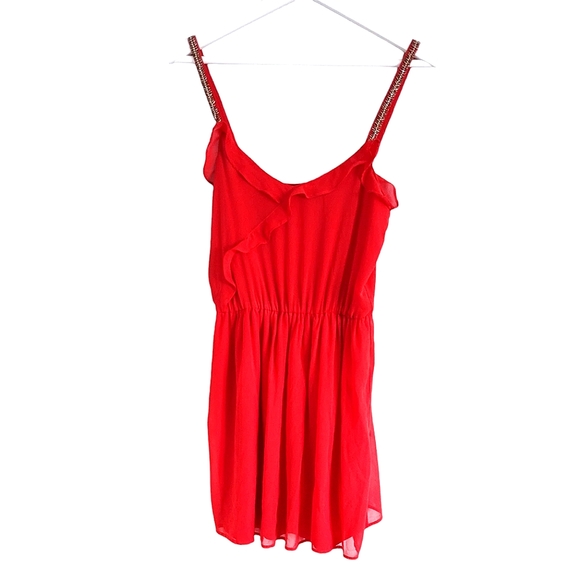 ZARA Trafaluc Red Chiffon Dress with Beaded straps size XS - Picture 1 of 10